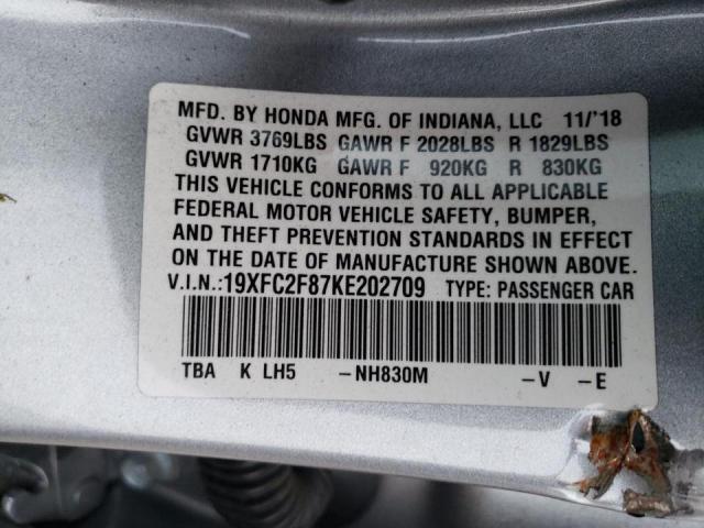 Photo 9 VIN: 19XFC2F87KE202709 - HONDA CIVIC SEDAN 