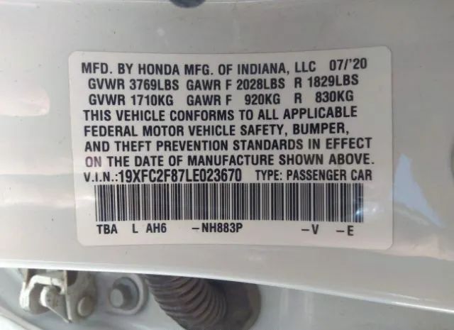 Photo 8 VIN: 19XFC2F87LE023670 - HONDA CIVIC SEDAN 