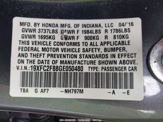 Photo 8 VIN: 19XFC2F88GE050480 - HONDA CIVIC 