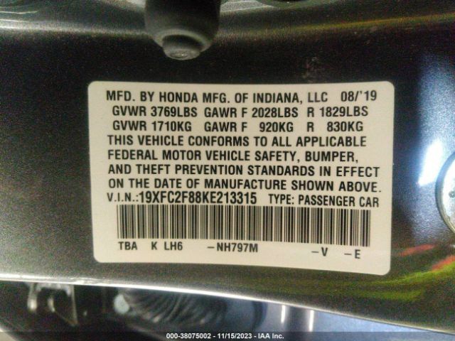 Photo 8 VIN: 19XFC2F88KE213315 - HONDA CIVIC 