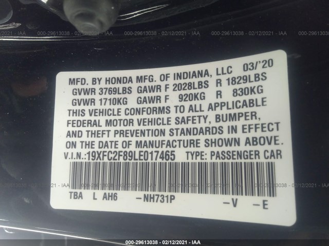 Photo 8 VIN: 19XFC2F89LE017465 - HONDA CIVIC SEDAN 