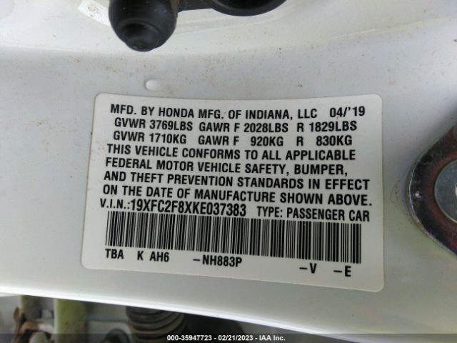 Photo 8 VIN: 19XFC2F8XKE037383 - HONDA CIVIC 