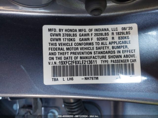 Photo 8 VIN: 19XFC2F8XLE213611 - HONDA CIVIC 