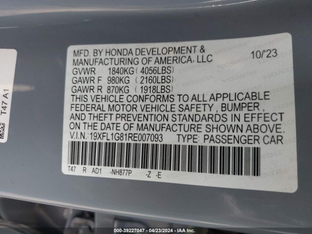 Photo 8 VIN: 19XFL1G81RE007093 - HONDA CIVIC 