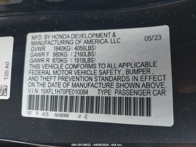 Photo 8 VIN: 19XFL1H70PE010084 - HONDA CIVIC 