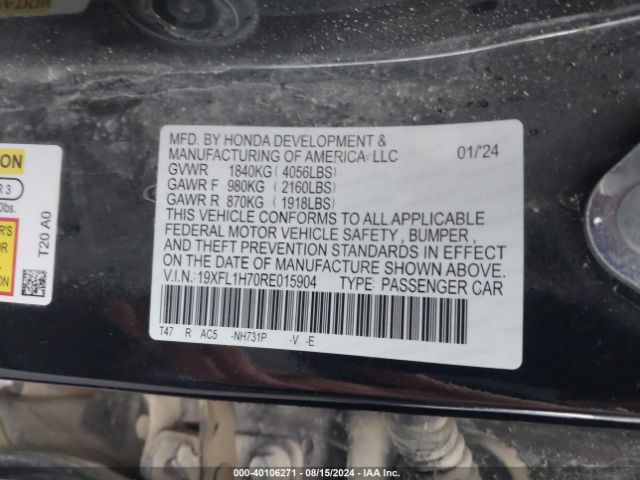 Photo 8 VIN: 19XFL1H70RE015904 - HONDA CIVIC 