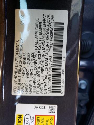 Photo 11 VIN: 19XFL1H73NE018483 - HONDA CIVIC EXL 