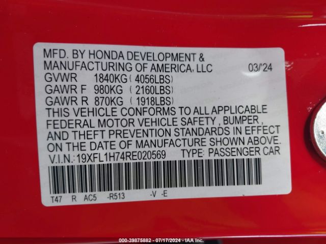 Photo 8 VIN: 19XFL1H74RE020569 - HONDA CIVIC 