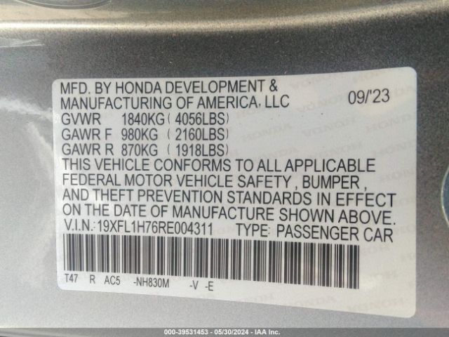 Photo 8 VIN: 19XFL1H76RE004311 - HONDA CIVIC 