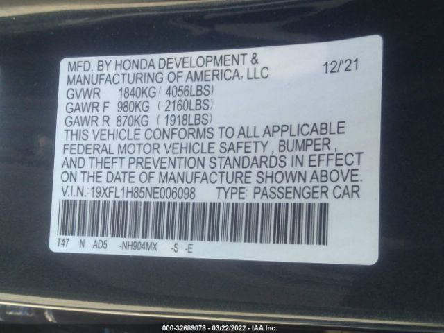 Photo 8 VIN: 19XFL1H85NE006098 - HONDA CIVIC 