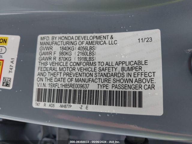 Photo 8 VIN: 19XFL1H85RE009637 - HONDA CIVIC 