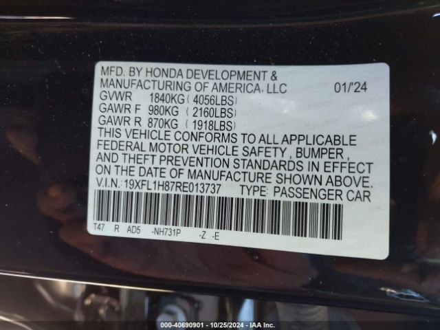 Photo 8 VIN: 19XFL1H87RE013737 - HONDA CIVIC 