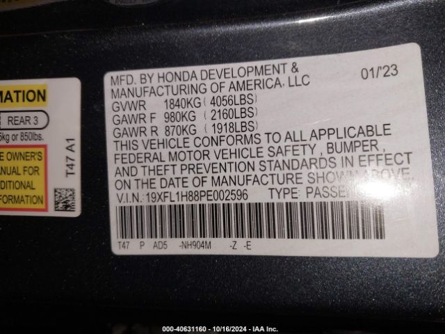 Photo 8 VIN: 19XFL1H88PE002596 - HONDA CIVIC 