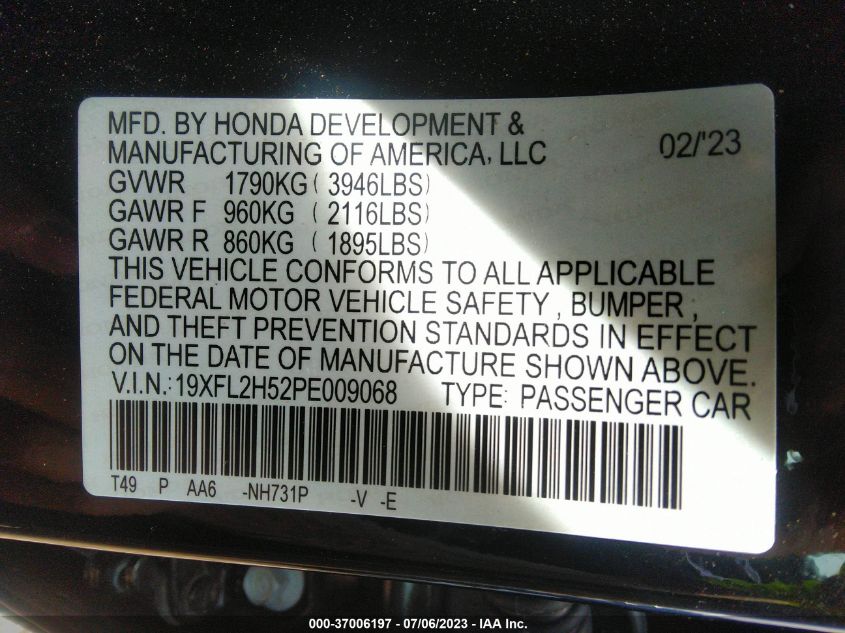 Photo 8 VIN: 19XFL2H52PE009068 - HONDA CIVIC 