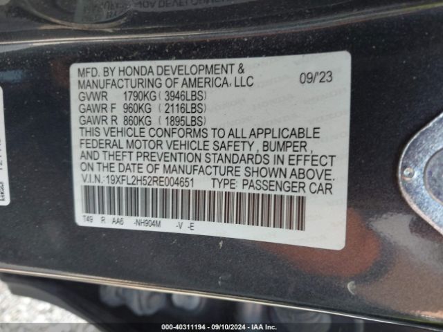 Photo 8 VIN: 19XFL2H52RE004651 - HONDA CIVIC 