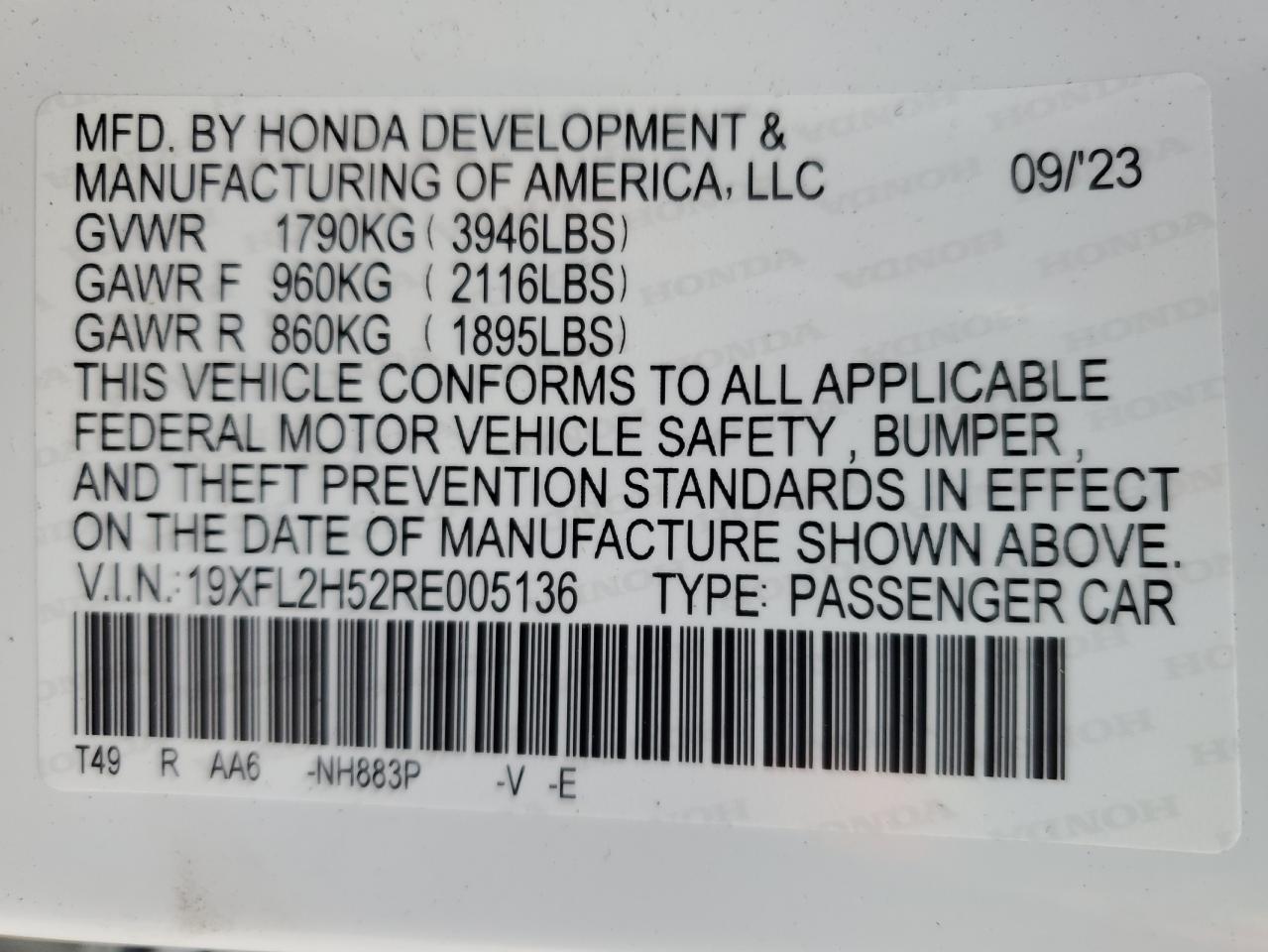 Photo 11 VIN: 19XFL2H52RE005136 - HONDA CIVIC 