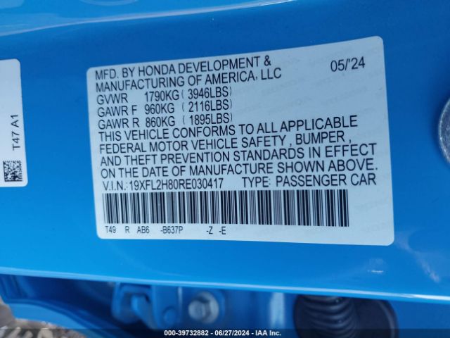 Photo 8 VIN: 19XFL2H80RE030417 - HONDA CIVIC 