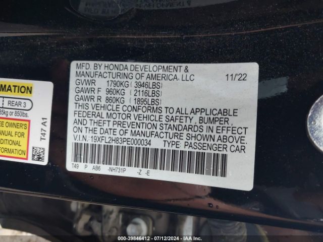 Photo 8 VIN: 19XFL2H83PE000034 - HONDA CIVIC 