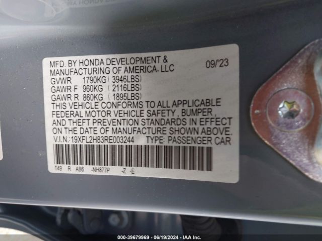 Photo 8 VIN: 19XFL2H83RE003244 - HONDA CIVIC 