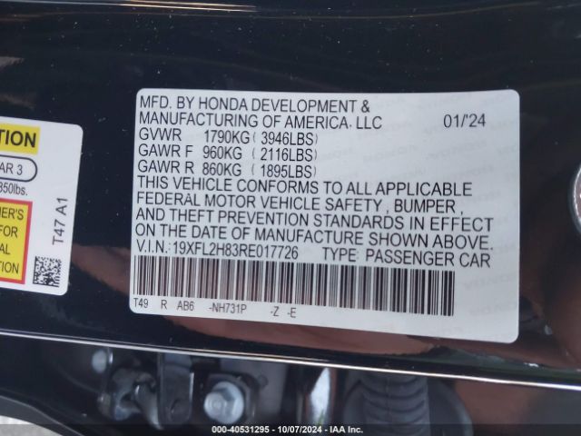 Photo 8 VIN: 19XFL2H83RE017726 - HONDA CIVIC 