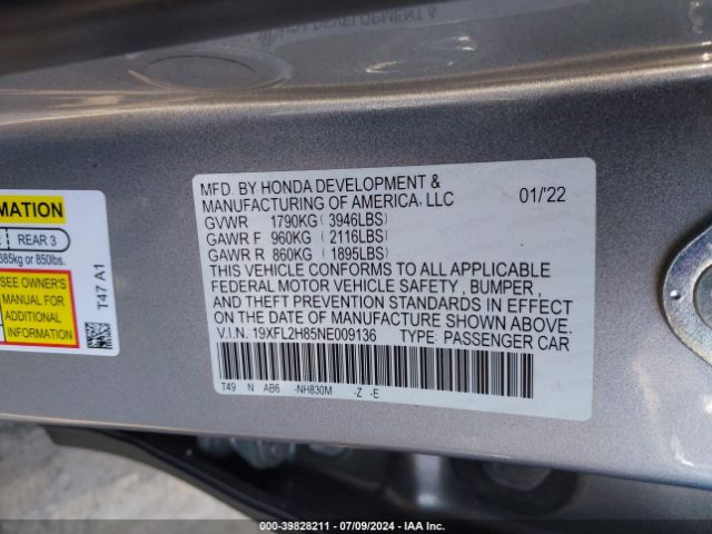 Photo 8 VIN: 19XFL2H85NE009136 - HONDA CIVIC 