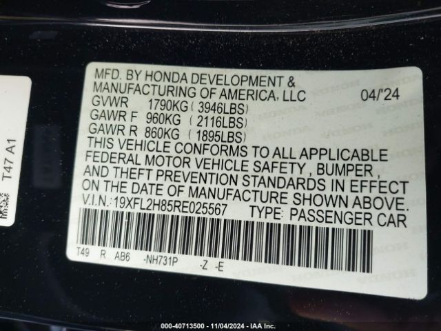 Photo 8 VIN: 19XFL2H85RE025567 - HONDA CIVIC 