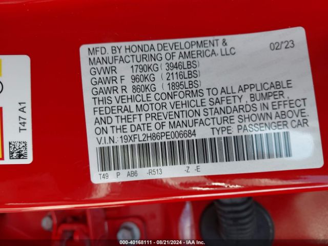 Photo 8 VIN: 19XFL2H86PE006684 - HONDA CIVIC 