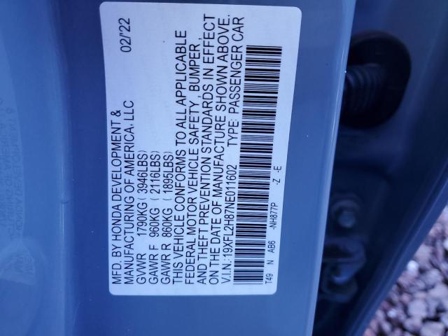 Photo 11 VIN: 19XFL2H87NE011602 - HONDA CIVIC 