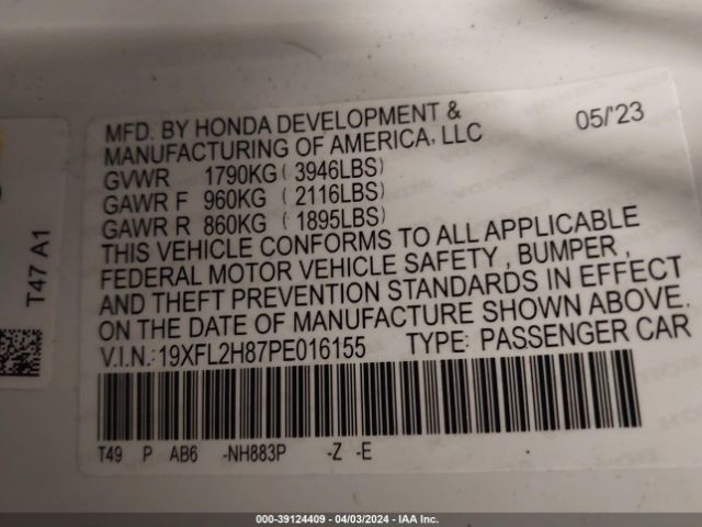 Photo 8 VIN: 19XFL2H87PE016155 - HONDA CIVIC 