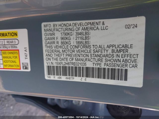 Photo 8 VIN: 19XFL2H87RE021035 - HONDA CIVIC 