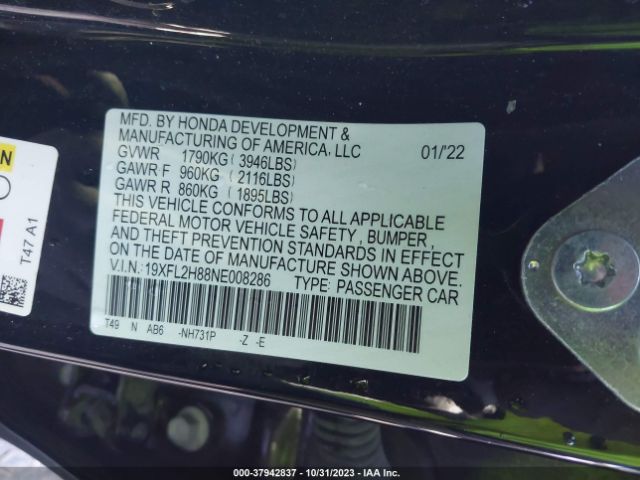 Photo 8 VIN: 19XFL2H88NE008286 - HONDA CIVIC HATCHBACK 