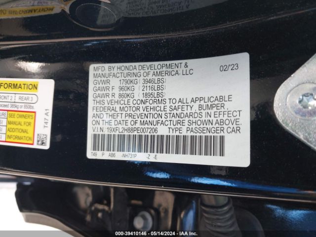 Photo 8 VIN: 19XFL2H88PE007206 - HONDA CIVIC 