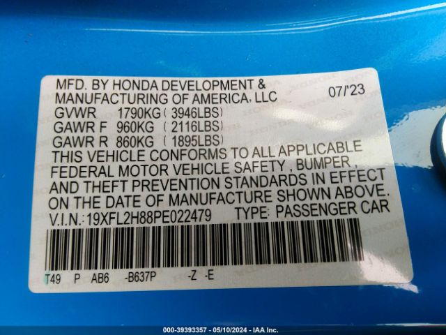 Photo 8 VIN: 19XFL2H88PE022479 - HONDA CIVIC 