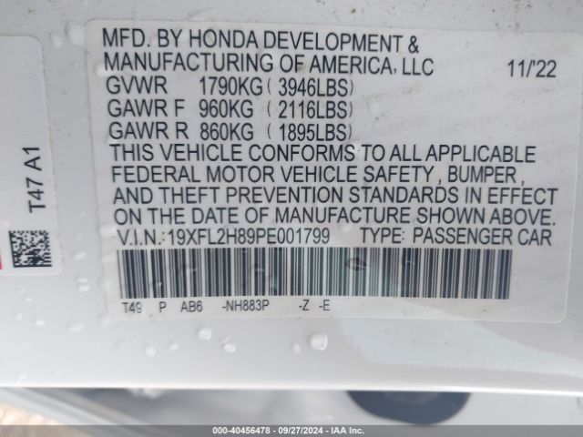 Photo 8 VIN: 19XFL2H89PE001799 - HONDA CIVIC 