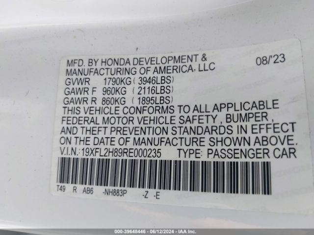 Photo 8 VIN: 19XFL2H89RE000235 - HONDA CIVIC 