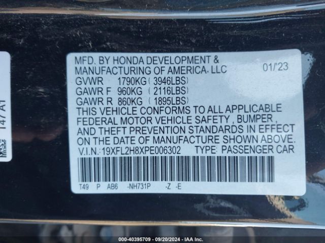 Photo 8 VIN: 19XFL2H8XPE006302 - HONDA CIVIC 