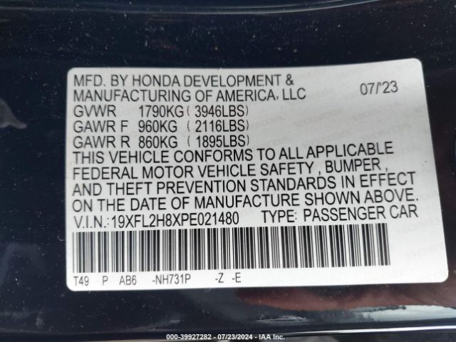 Photo 8 VIN: 19XFL2H8XPE021480 - HONDA CIVIC 