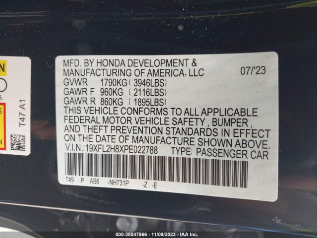 Photo 8 VIN: 19XFL2H8XPE022788 - HONDA CIVIC 