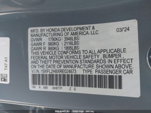 Photo 8 VIN: 19XFL2H8XRE024673 - HONDA CIVIC 