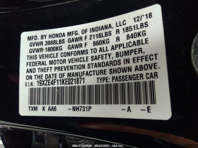 Photo 8 VIN: 19XZE4F11KE021871 - HONDA INSIGHT 