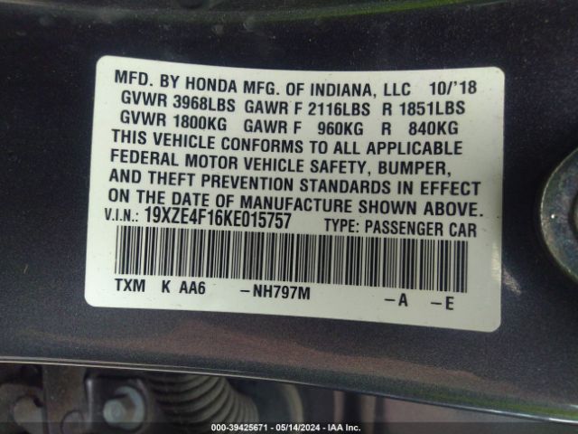 Photo 8 VIN: 19XZE4F16KE015757 - HONDA INSIGHT 