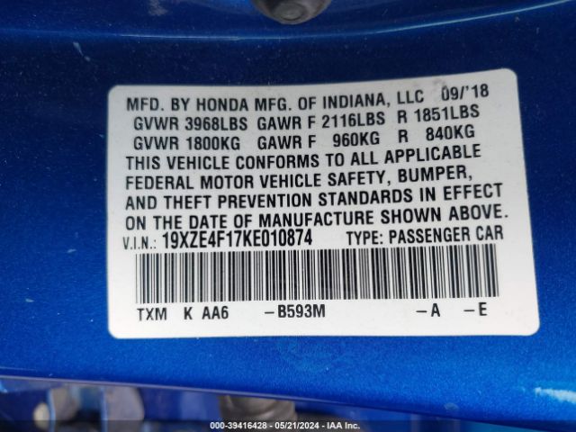 Photo 8 VIN: 19XZE4F17KE010874 - HONDA INSIGHT 