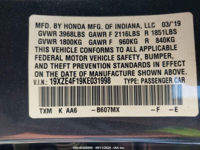 Photo 8 VIN: 19XZE4F19KE031998 - HONDA INSIGHT 