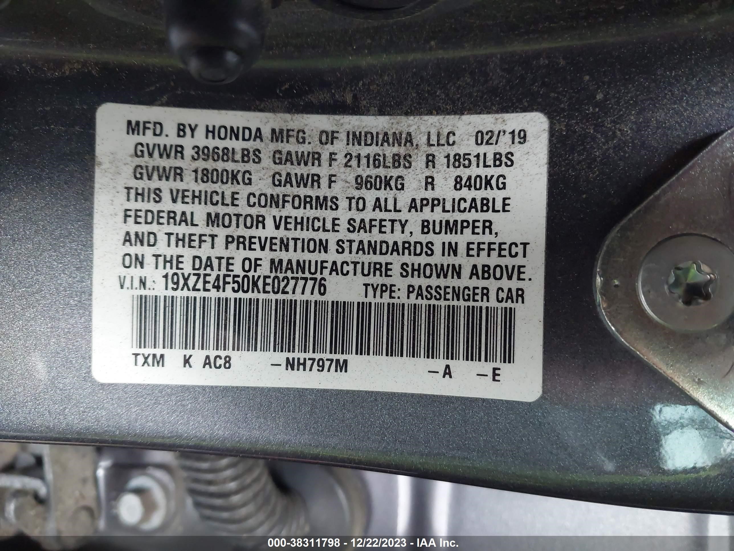 Photo 8 VIN: 19XZE4F50KE027776 - HONDA INSIGHT 