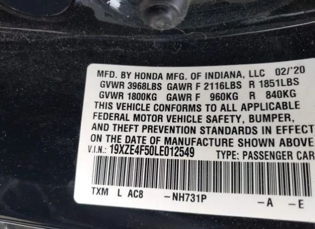 Photo 8 VIN: 19XZE4F50LE012549 - HONDA INSIGHT 