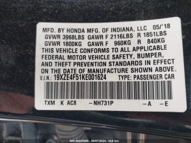 Photo 8 VIN: 19XZE4F51KE001624 - HONDA INSIGHT 