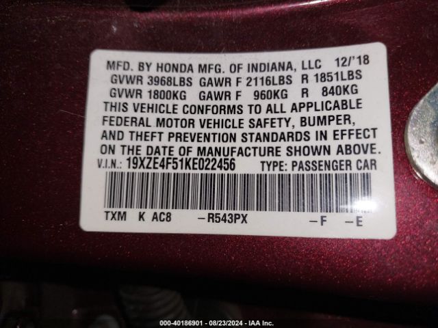 Photo 8 VIN: 19XZE4F51KE022456 - HONDA INSIGHT 