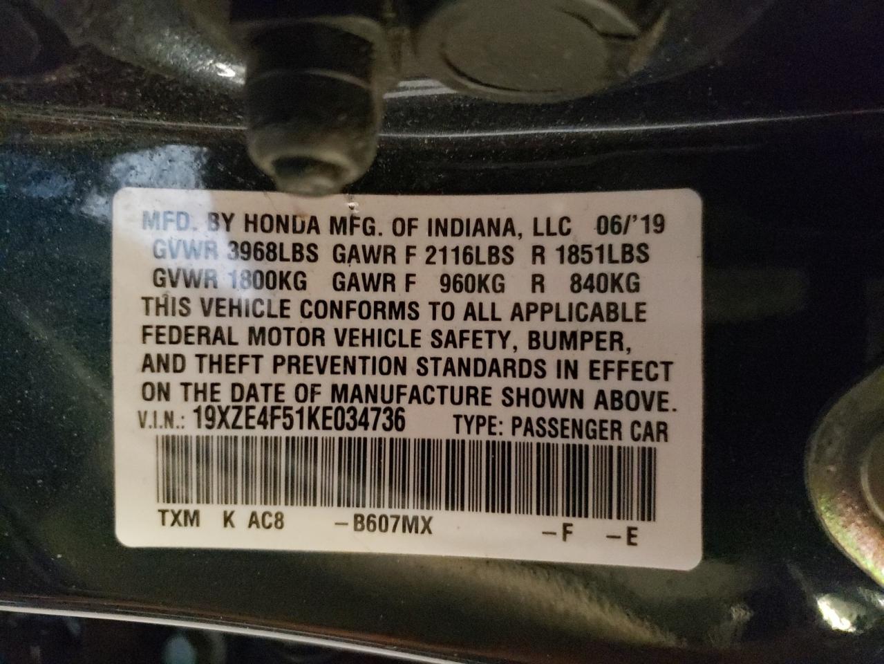 Photo 11 VIN: 19XZE4F51KE034736 - HONDA INSIGHT 