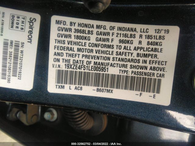 Photo 8 VIN: 19XZE4F51LE005951 - HONDA INSIGHT 