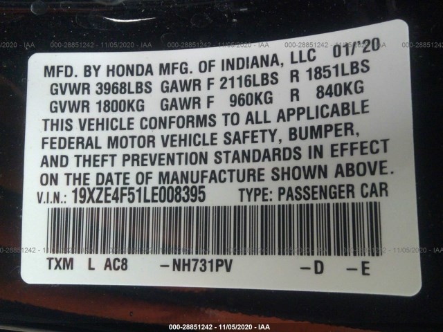 Photo 8 VIN: 19XZE4F51LE008395 - HONDA INSIGHT 